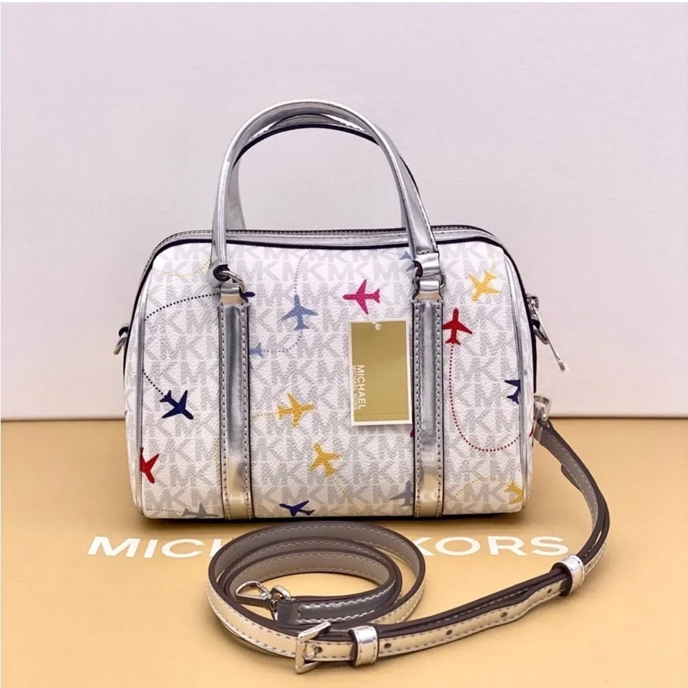 Michael Kors SM Satchel Crossbody Bag MK White Multi